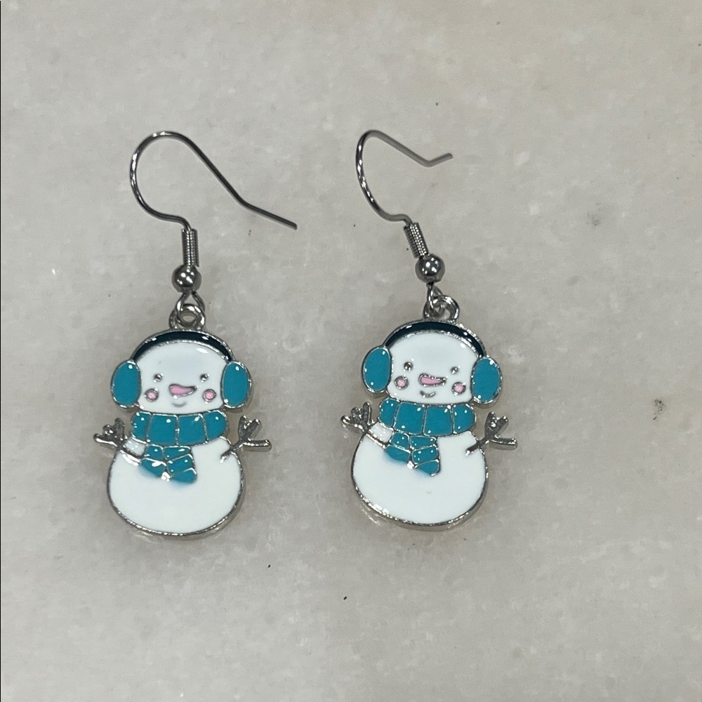 Charming Snowman Earrings with Blue Accents